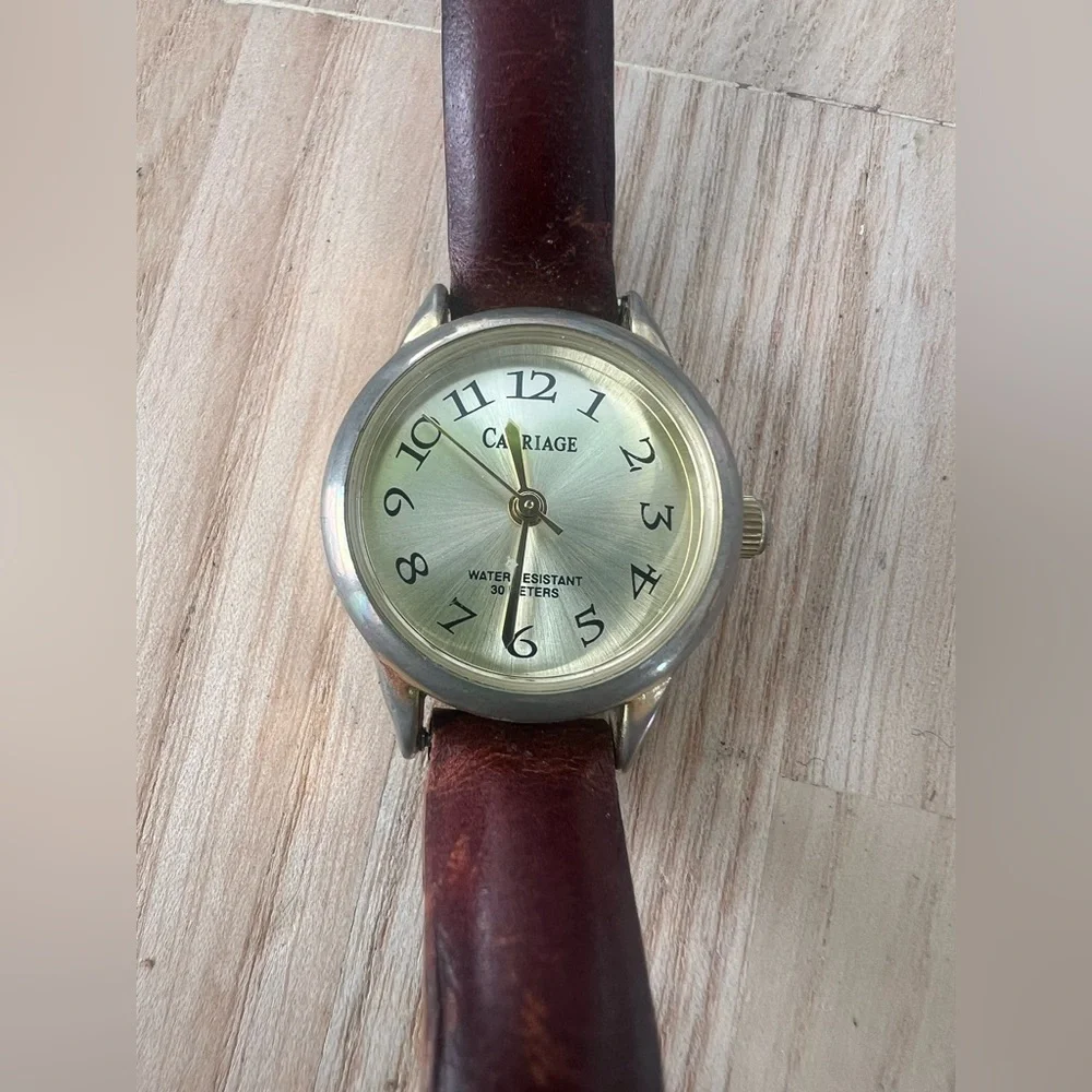 Carriage by Timex ladies gold town brown leather watch NEW BATTERY